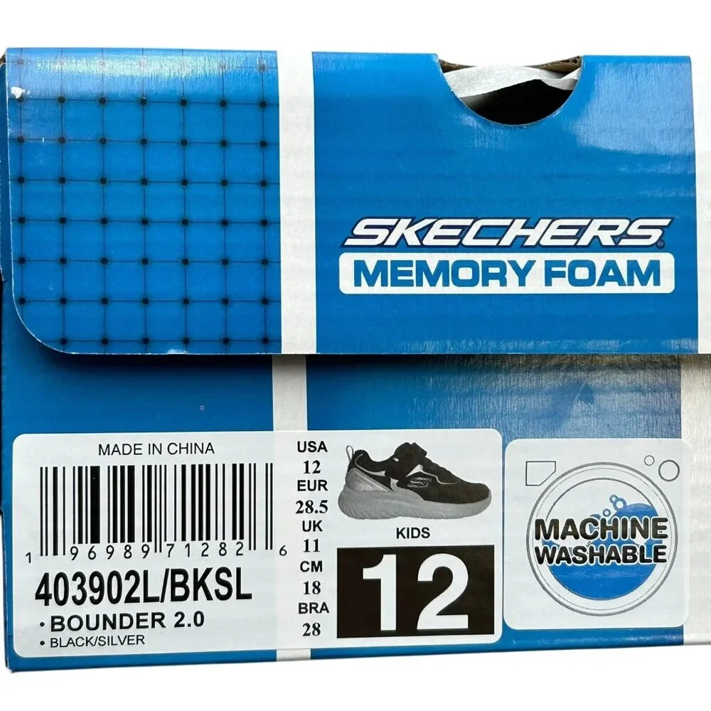 Skechers Little Boys Athletic Slip-on Sneaker Sz 12 Black Gray Lightweight Shoes